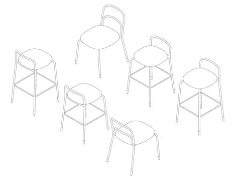 Vector illustration Bar stool icons set of contours. Chair bench. Club furniture Stock Illustration