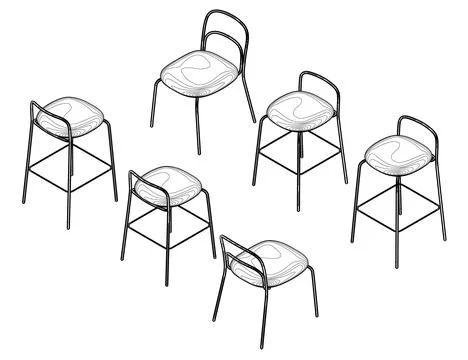 Vector illustration Bar stool icons set of contours. Chair bench. Club furniture Stock Illustration