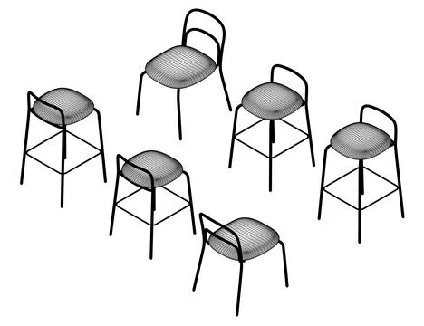 Vector illustration Bar stool icons set of wireframe. Chair bench. Club Stock Illustration