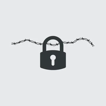 Vector illustration of barbed wire with lock. freedom limited, prison barrier Stock Illustration