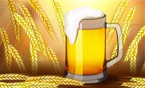 Vector illustration of barley ear on white background - ripe yellow cereal spike Stock Illustration
