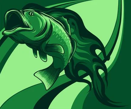 Vector illustration of bass fish in colored background Stock Illustration