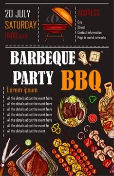 Vector illustration of a bbq menu template, invitation card on a barbecue, gift Stock Illustration