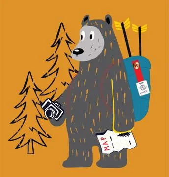 Vector illustration of Bear with camera, arrow and bow Illustrazione stock