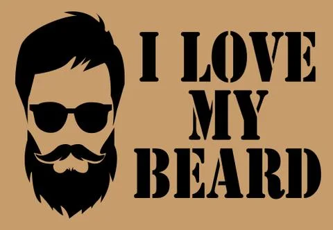 Vector illustration. Bearded man with text I love my beard. Cute funny hipster Stock Illustration