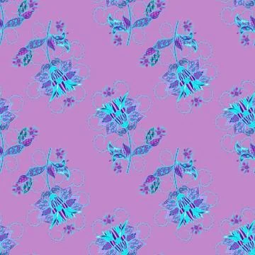 Vector illustration. Beautiful fabric pattern. Doodle flowers and branches, herb イラスト素材