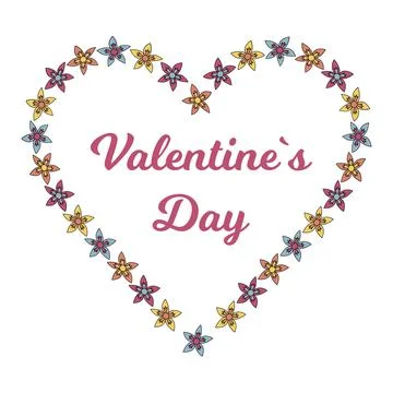 Vector illustration of beautiful hand drawn flowers and plants in heart. The  Stock Illustration