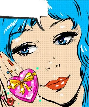 Vector illustration of beautiful happy and thinking woman looking at shining Stock Illustration
