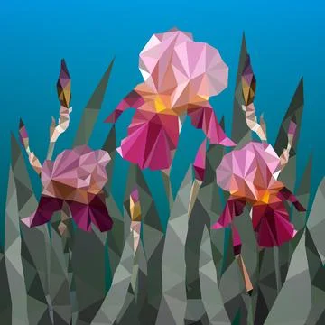 Vector illustration with beautiful Purple iris flower triangles. Spring flowe Stock Illustration