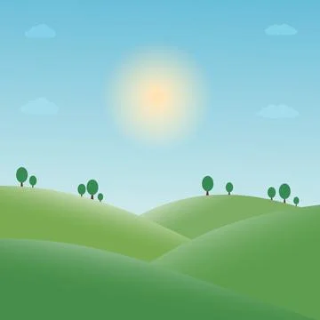 Vector illustration of beautiful summer fields landscape green hills イラスト素材