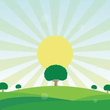 Vector illustration of beautiful summer fields landscape green hills イラスト素材