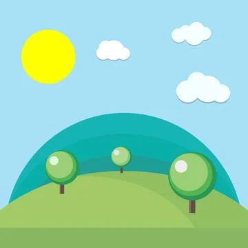 Vector illustration of beautiful summer fields landscape green hills Stock Illustration