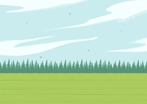 Vector illustration of beautiful summer fields landscape. Springtime panora.. Stock Illustration