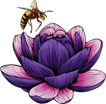 Vector illustration of Bee with flowers engraving style isolate on white Stock Illustration