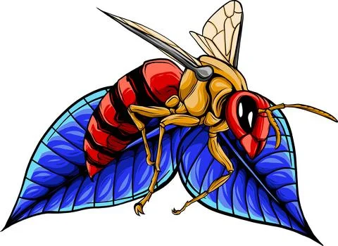 Vector illustration of bee on leaves design art Illustrazione stock