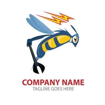 Vector Illustration Bee with wrench in right hand logo Stock Illustration