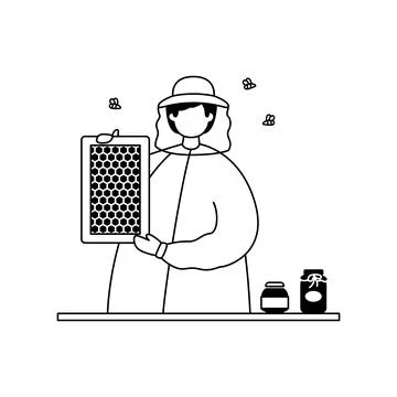 Vector illustration of a beekeeper with a honeycomb in his hands. Profession. Stock Illustration