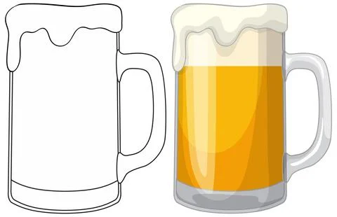 Vector Illustration of a Beer Mug in Color and Line Art Stock Illustration