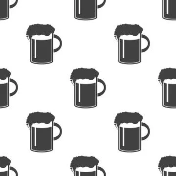 Vector illustration of beer in mug icon. Seamless pattern on whi Stock-Illustration