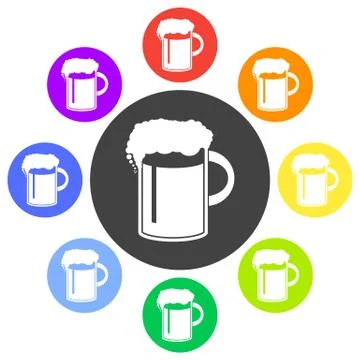 Vector illustration of beer in mug icon. Flat design style butto Stock Illustration