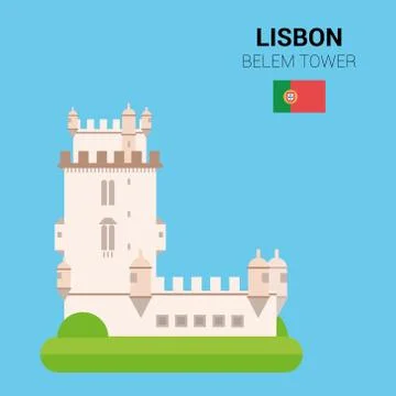 Vector illustration of Belem Tower (Lisbon, Portugal). Monuments and landmarks C Ilustração Stock