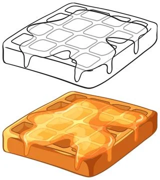 Vector Illustration of a Belgian Waffle with Dripping Honey Syrup Stock Illustration