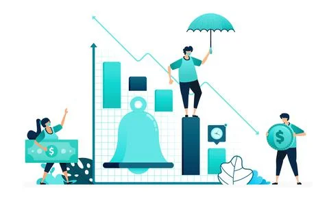 Vector illustration of bell in chart financial analysis. notifications remind Stock Illustration