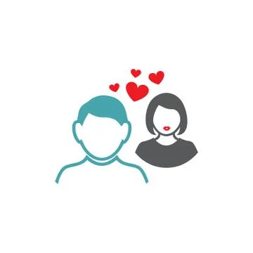 Vector illustration between the guy and the girl four hearts. Stock Illustration