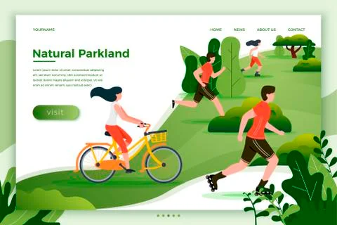Vector illustration - bicycle riding, running, rolling people in park Stock Illustration