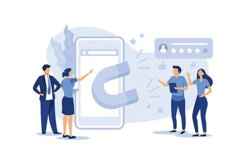 Vector illustration of a big magnet attracts likes, good reviews, rating Stock Illustration