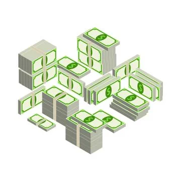 Vector illustration big pile of dollars cash. Concept of big money. Stock Illustration