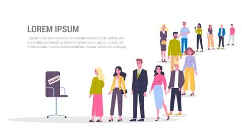 Vector illustration of big queue of people standing towards a vacancy Stockillustratie
