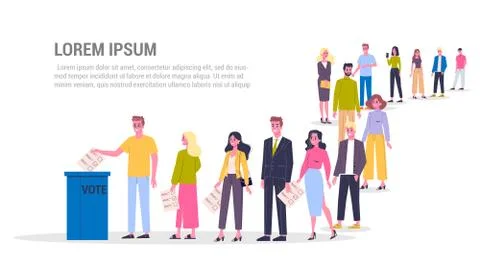 Vector illustration of big queue of people standing towards money Stock Illustration