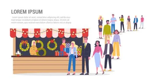 Vector illustration of big queue of people standing Stock Illustration