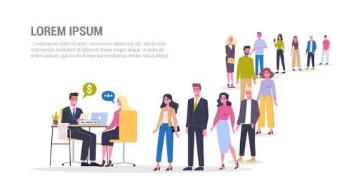 Vector illustration of big queue of people standing towards a tax inspector. Illustrazione stock