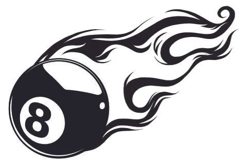 Vector illustration of billiards pool snooker 8 ball with simple flames. Stock Illustration