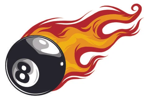 Vector illustration of billiards pool snooker 8 ball with simple flames. Stock Illustration