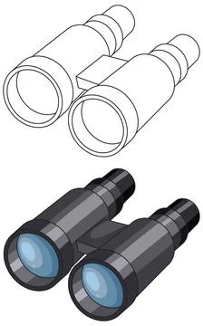 Vector Illustration of Binoculars in Color and Line Art Styles Stock Illustration