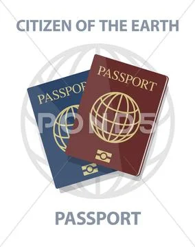 Vector illustration of biometric passports with globe, citizen of earth conce Stock Illustration