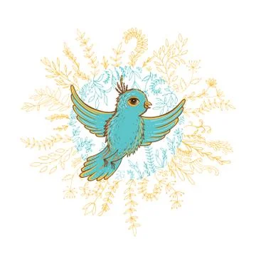 Vector illustration of bird inside floral wreath Stock Illustration