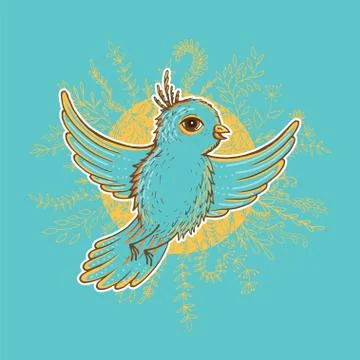 Vector illustration of bird inside floral wreath Stock Illustration