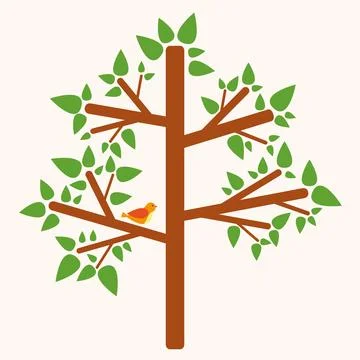 Vector illustration with a bird on a tree. Stylized tree with a bird. Stock Illustration