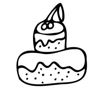 Vector illustration of birthday cake with cherry in doodle style Stock Illustration