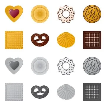 Vector illustration of biscuit and bake sign. Set of biscuit and chocolate stock Stock Illustration