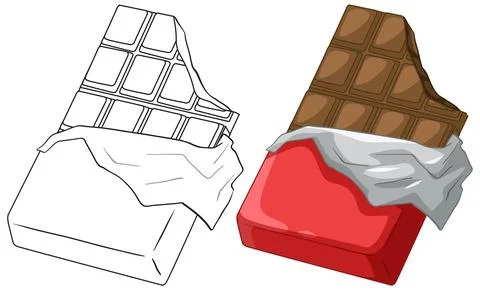 Vector Illustration of a Bitten Chocolate Bar in Red Wrapper 스톡 일러스트