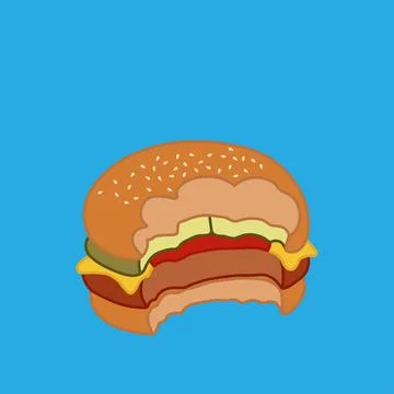 Vector illustration of bitten hamburger filled with cooked meat and cheese, b Stock Illustration