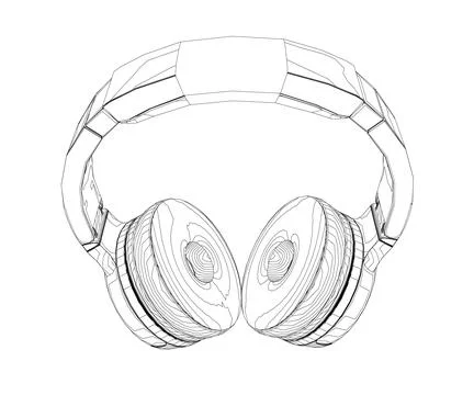 Vector illustration of a black and white contour headphones on a white Stock Illustration