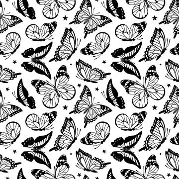 Vector illustration of a black and white butterfly pattern, featuring bold .. Stock Illustration