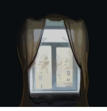 Vector illustration on a black background - a dark room, a bedroom - a window Stock Illustration