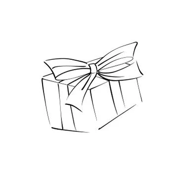 Vector illustration of a black contour drawing of a New Year is gift with a bow Stock Illustration